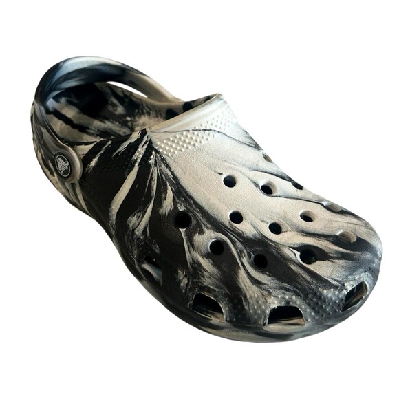 Crocs Adult Classic Marbled Clog Unisex Black White Tie Dye Sandals M-6 / W-8 - Picture 1 of 12